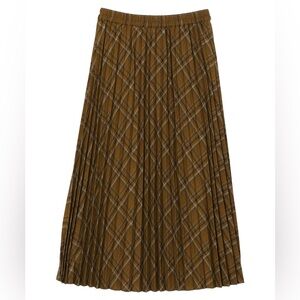 NWT Japanese Brown plaid pleated full lined skirt - one size elastic band